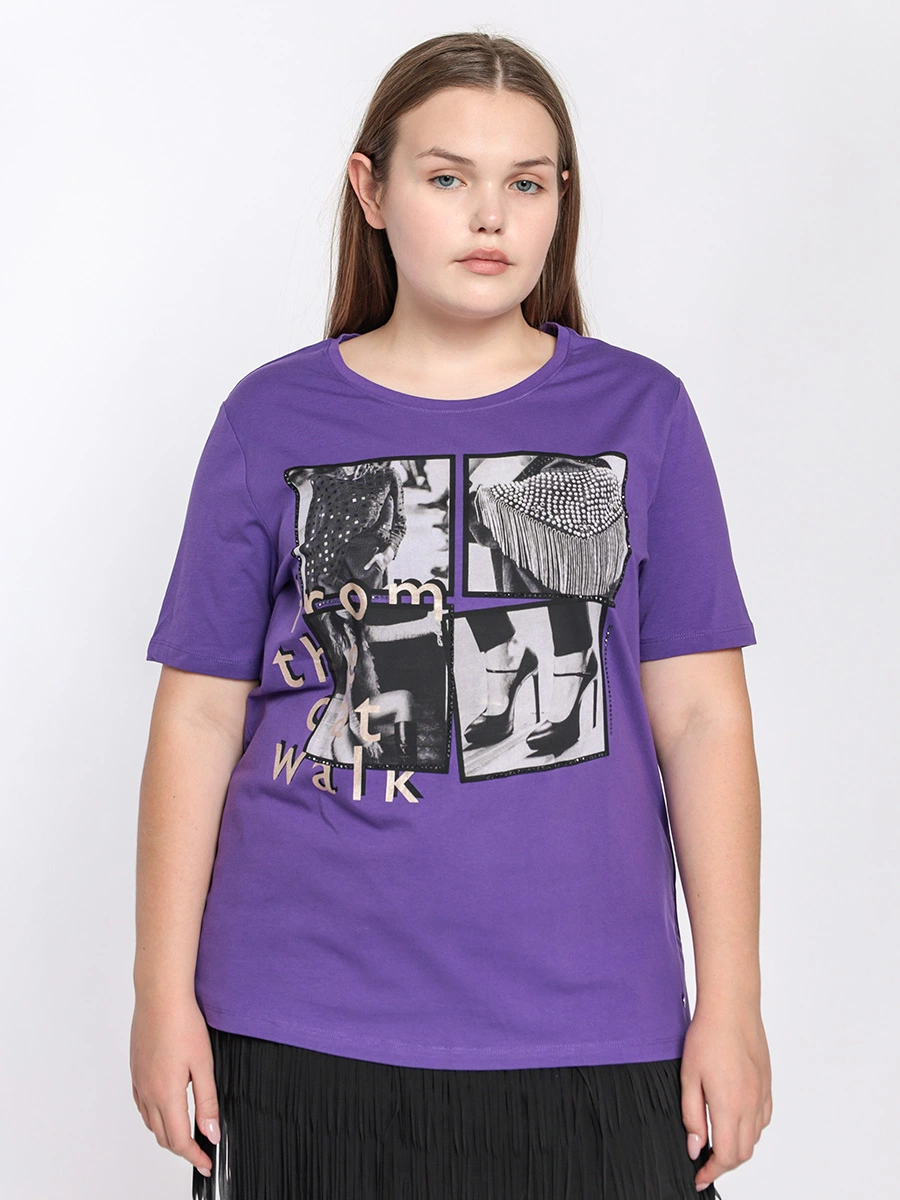Фиолетовая футболка с коллажным фото-принтом